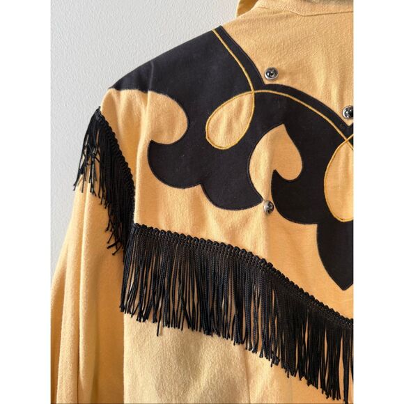 1849 Authentic Ranchwear Womens M Fringe Trim Western Jacket Beige Black Cowgirl - Picture 8 of 13
